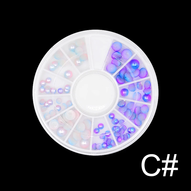 

3 Wheels Gradient Colors Mixed Size Flat Bottom Semi-circle Nail Art Rhinestone Pearl Bead Decoration Manicure Tools