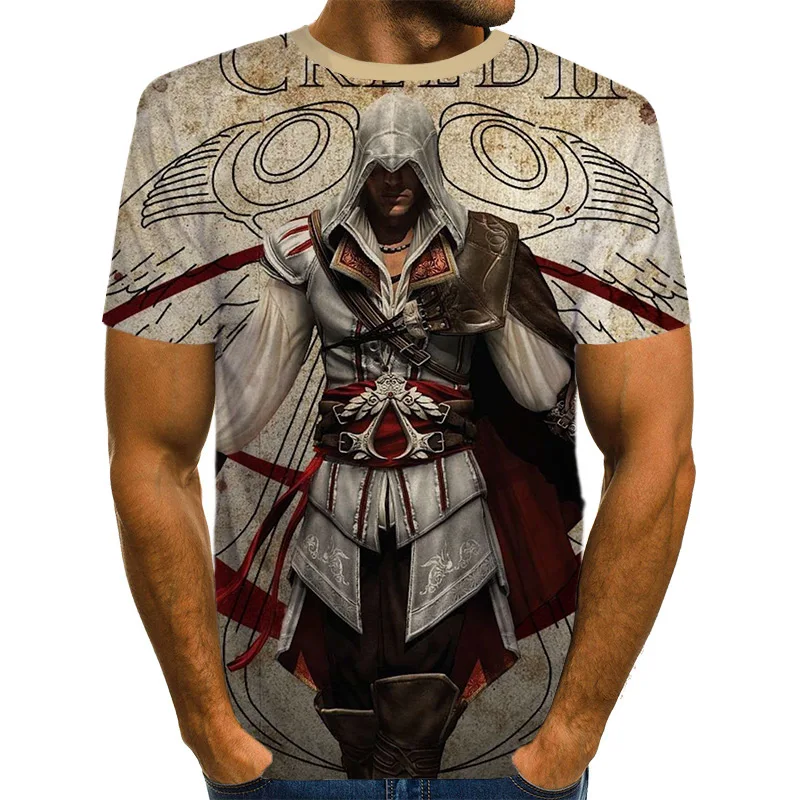 Повседневная футболка в стиле хип-хоп, Женская/Мужская футболка, Assassins Creed, короткий рукав, забавная 3D футболка, летние топы, футболки, harajuku, модная футболка