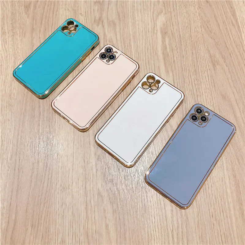 

Soft Plating Straight Edge Silicone Phone Case IPhone 12 11 Pro Max XR XS Max X 7 8 Plus 12 Mini Luxury Protection Cover