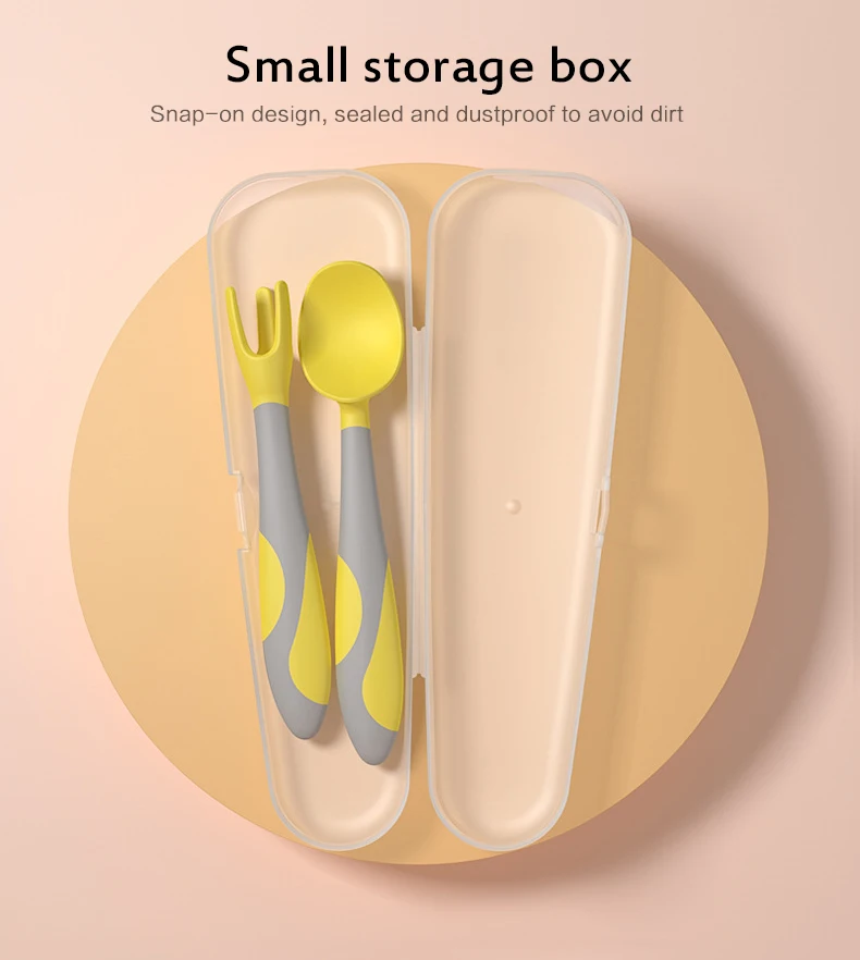 

3 Colors Children's Silicone Feeding Soft Elbow Spoon Infant Food Grades Training Spoon Fork Safety Head With Box For Baby Kids