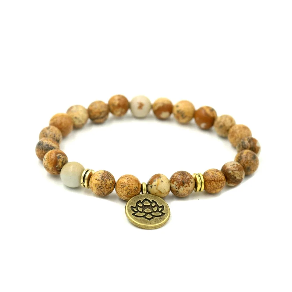 DIY Handmade Jewelry Natural Bark Stone 8 MM Beads Strand Bracelet Women Men Yoga Healing OM Buddha Lotus Prayer Charm | Украшения и