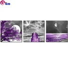 Набор для алмазной вышивки сделай сам, Триптих, пейзаж, настенное искусство, Луна, фиолетовое дерево, живопись, офисное украшение для дома, наборы для алмазной живописи