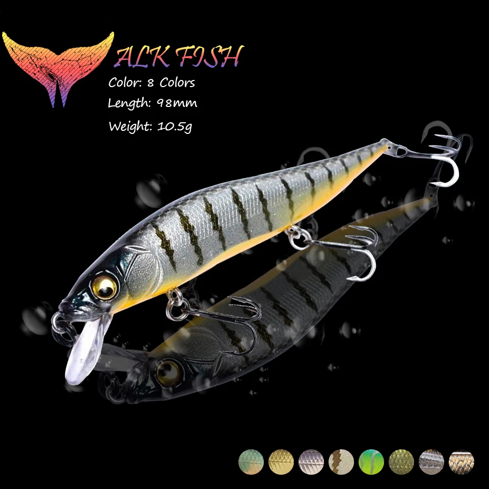 

WALK FISH 1 шт. 98 мм/10,5 г, приманка в виде гольяна для подвешивания, искусственные приманки с объемными глазами, воблеры, рыболовные приманки, кара...