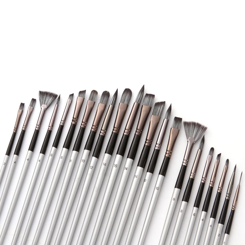 24pcs/set Nylon Hair Wooden Handle Watercolor Paint Brush Pen Scrubbing Scraper enlarge