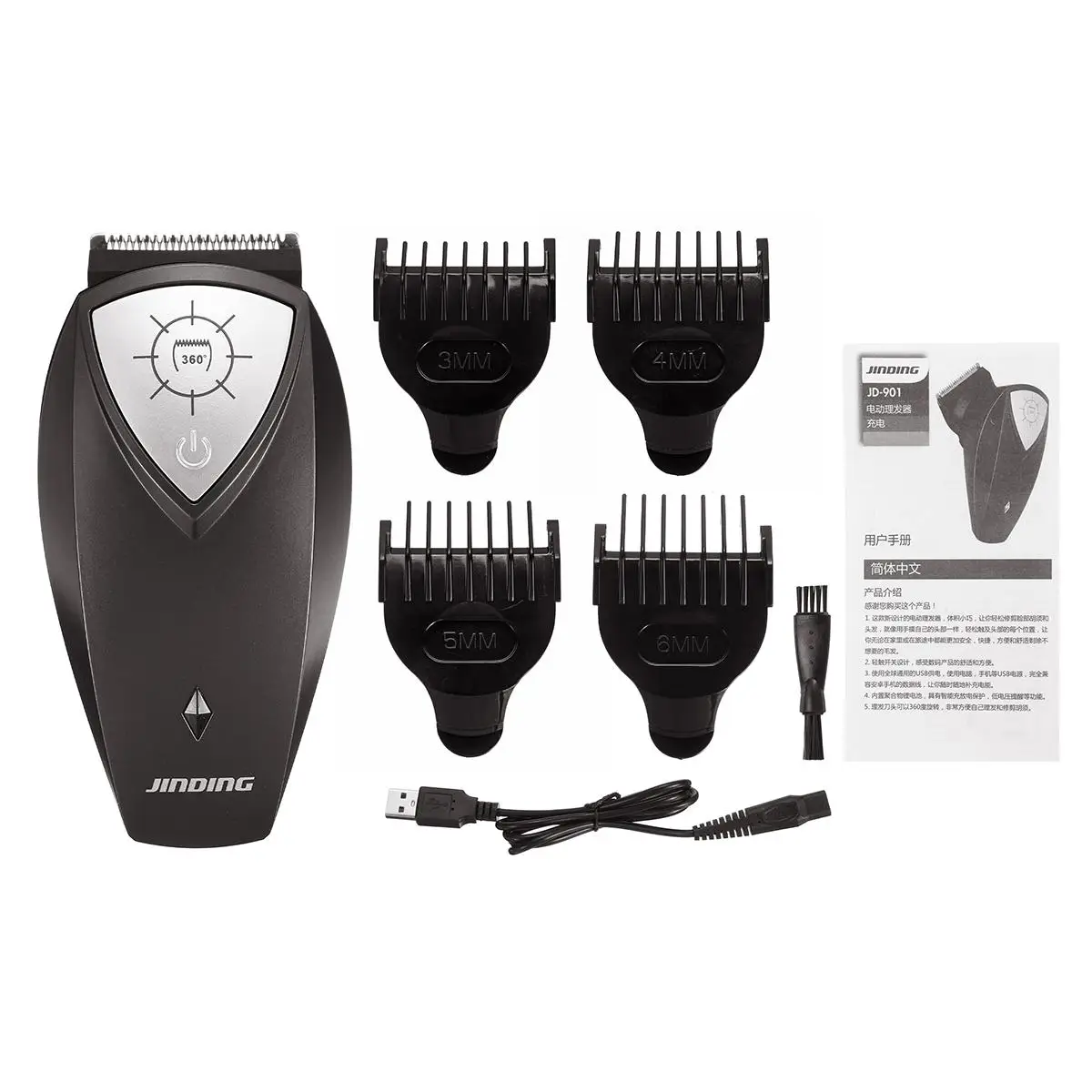 

Men Hair Trimmer Electric USB Charging 360 Rotary Hair Clipper with 4 Limit combs Cutting Beard Barber/Razor Shaver