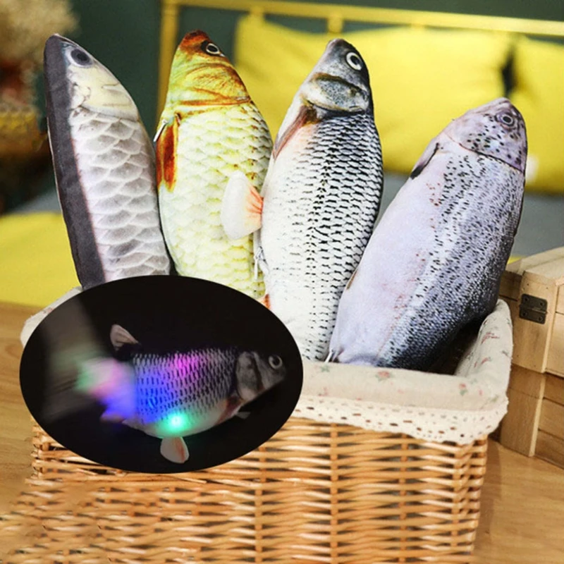 

Electric Moving Fish Cat Toy LED Realistic Plush Simulation Wagging Dancing Jumping Fish Funny Pets Chew Bite Kick Toys for J60B