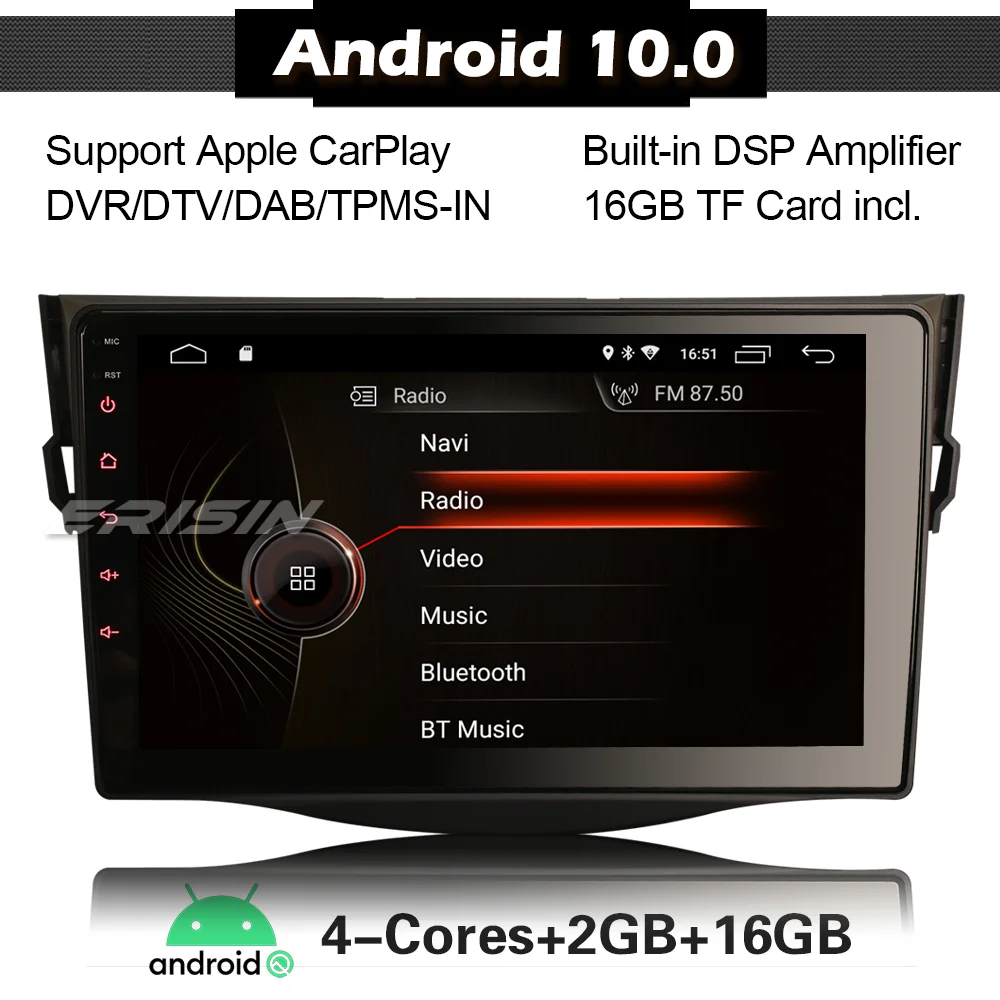 Автомагнитола 9 " Android 10 4298 для Toyota RAV4 DSP Carplay DAB + Wi-Fi TPMS DVB-T Sat Nav GPS - купить по