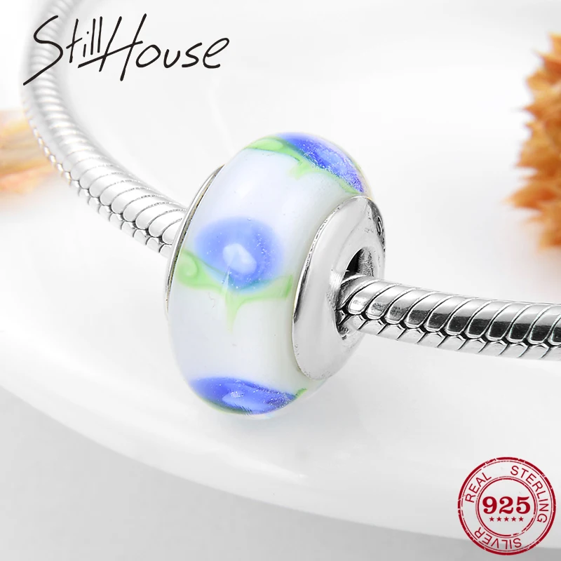 Бусины из муранского стекла круглой формы серебра 925 пробы | Украшения и