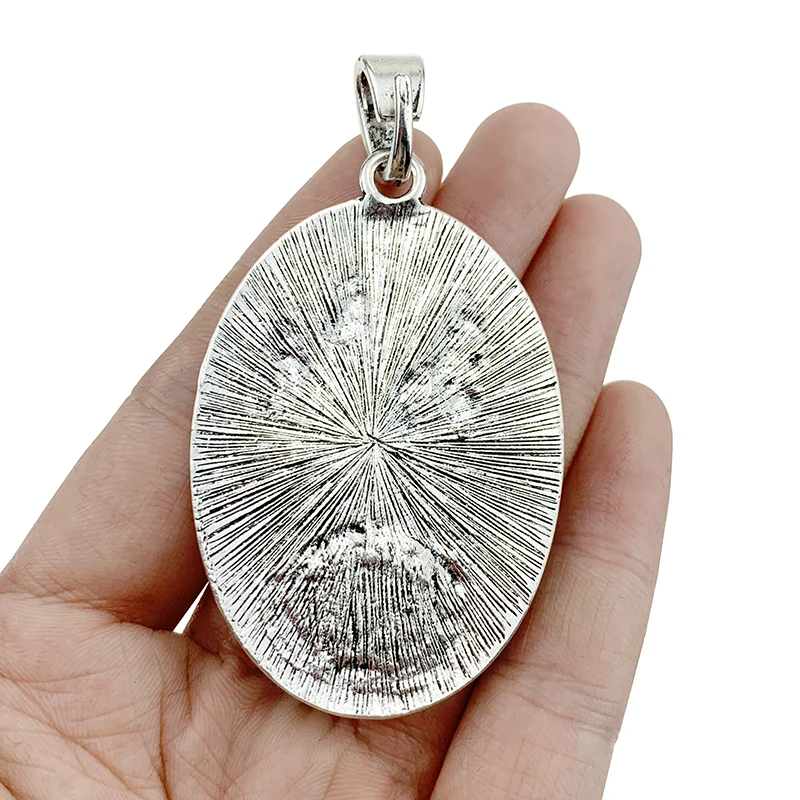 

2 x Large Antique Silver Color Oval Tree Faux Turquoise Stone Charms Pendants for Necklace Jewellery 76x41mm
