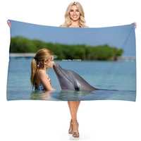 blue dolphin digital printed beach towel summer bathroom outdoor swimming tour quick dry bibulous beach towel