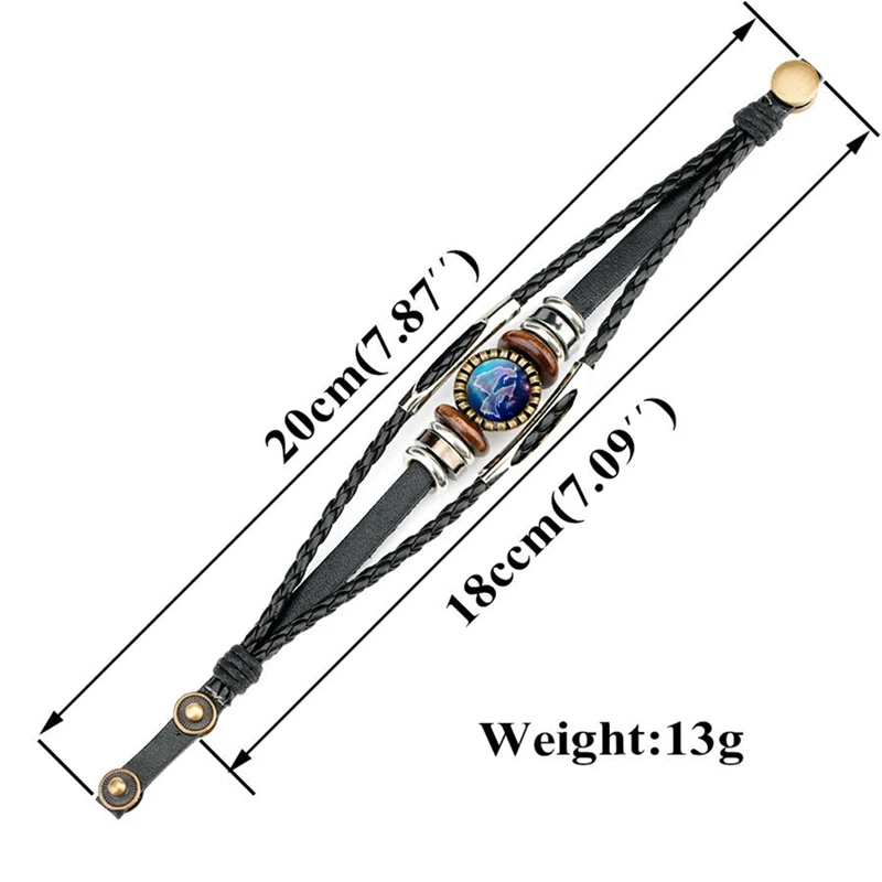 Винтажный кожаный браслет ручной работы для женщин и мужчин 12 знаков зодиака