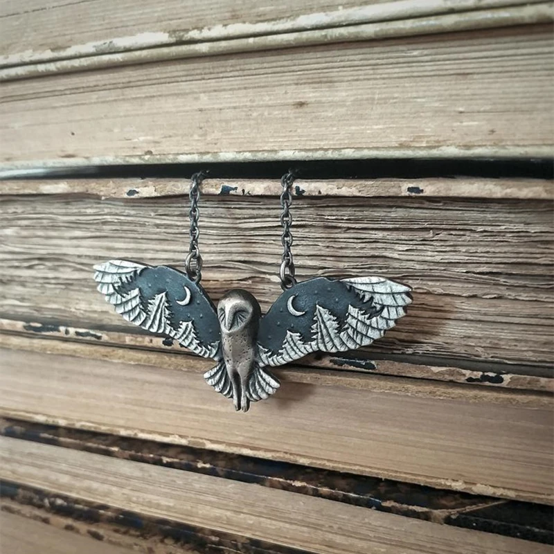 Мода Сова Подвеска Ожерелье ведьмы Шарм ювелирные изделия и лунной фазой арт