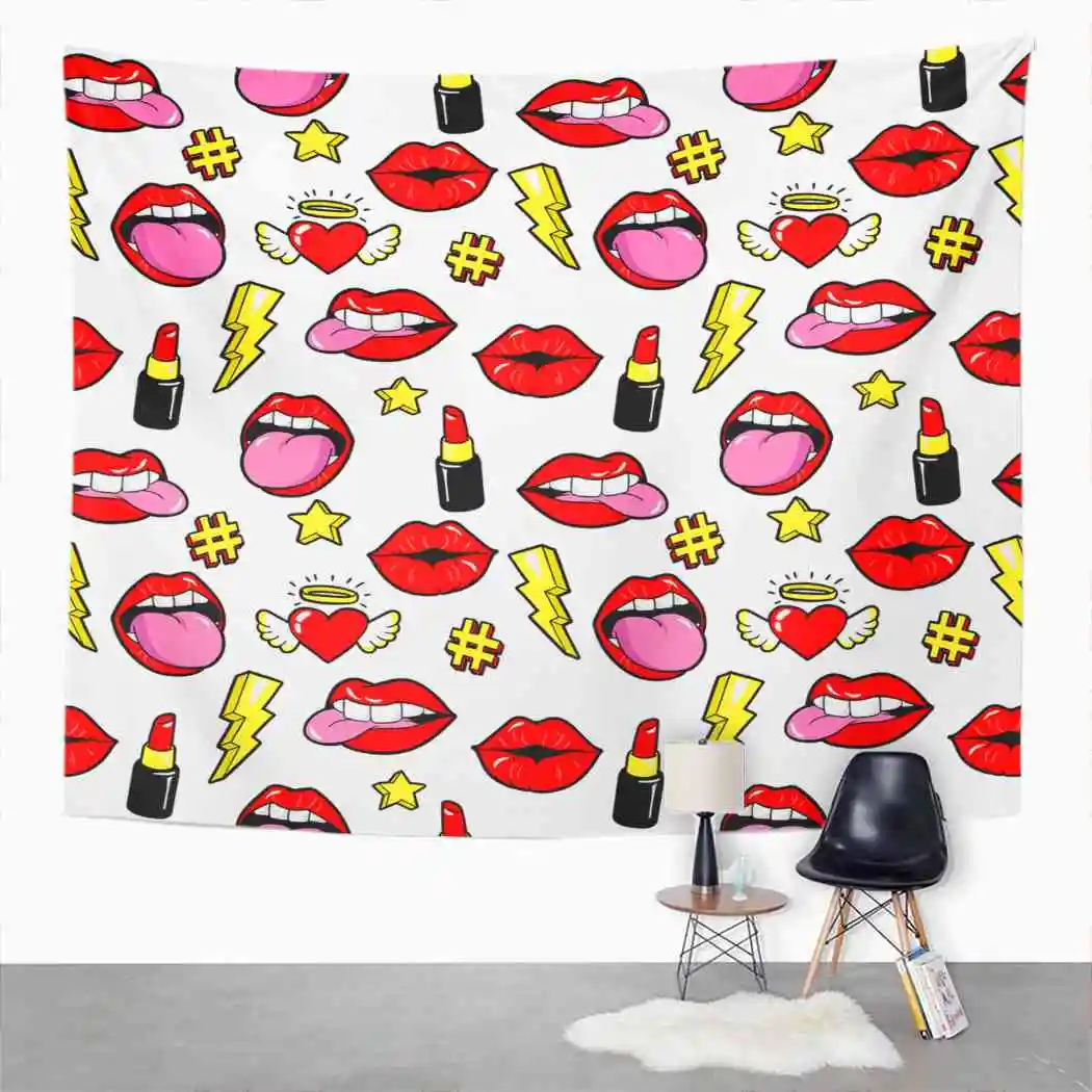 

Sexy Tapestry Fashion Badges Lip Tapestry For Bedroom Room Decor Wall Hanging Wall Art Tapestry Picnic Mat Beach Towel Bed Cover