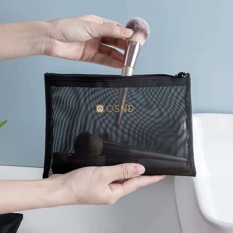 

Black Mesh Cosmetic Bag New Simple Large Capacity Women Travel Portable Toiletry Bag Makeup Storage Case Organizer Wash Kit Bag