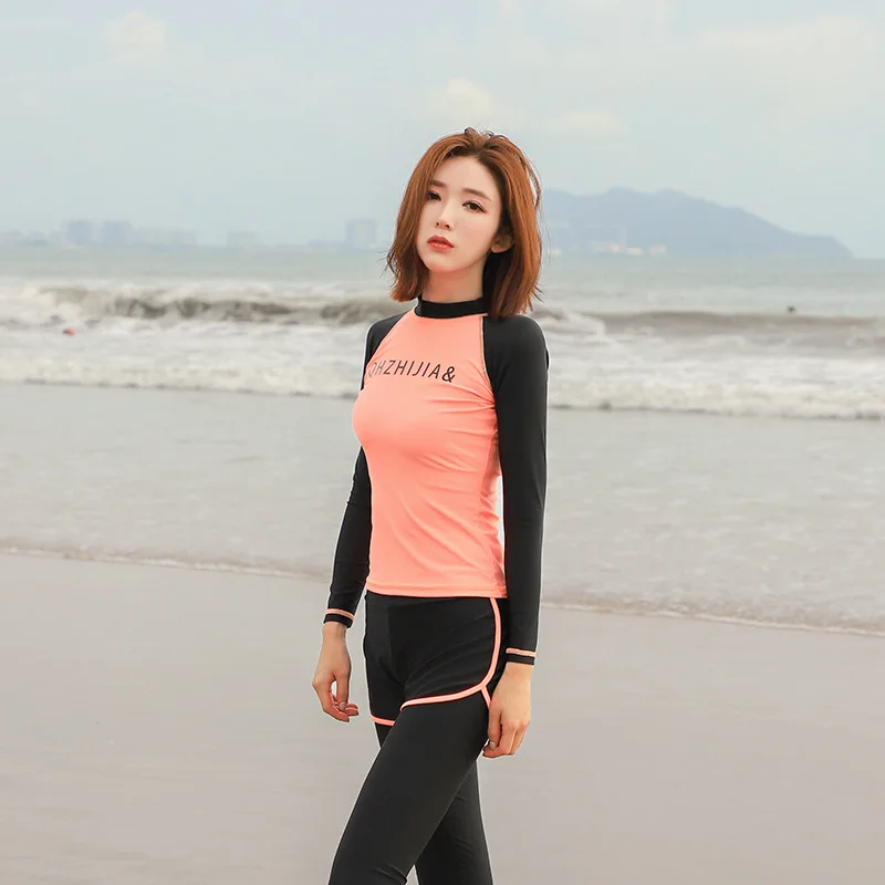 Женский комплект для плавания с топом и длинным рукавом 4 шт.|Комбинезоны| |