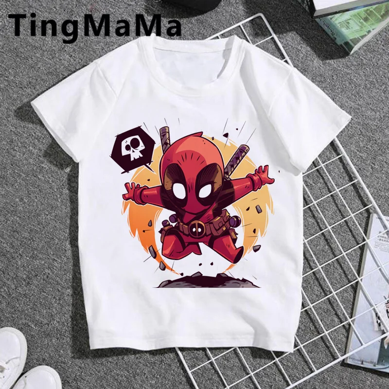Футболка Kawaii Deadpool Детские забавные летние топы мультяшная футболка симпатичная