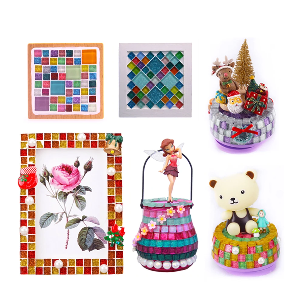 500Pcs 1x1cm Ceramic Mix-color Square Glitter DIY Craft Mosaic Tiles Home Decor Mixed Color 1CM Crystal Glass | Дом и сад