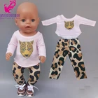 Кукольная Пижама, розовая рубашка с леопардовым принтом, брюки для новорожденных, Одежда для кукол 18 дюймов