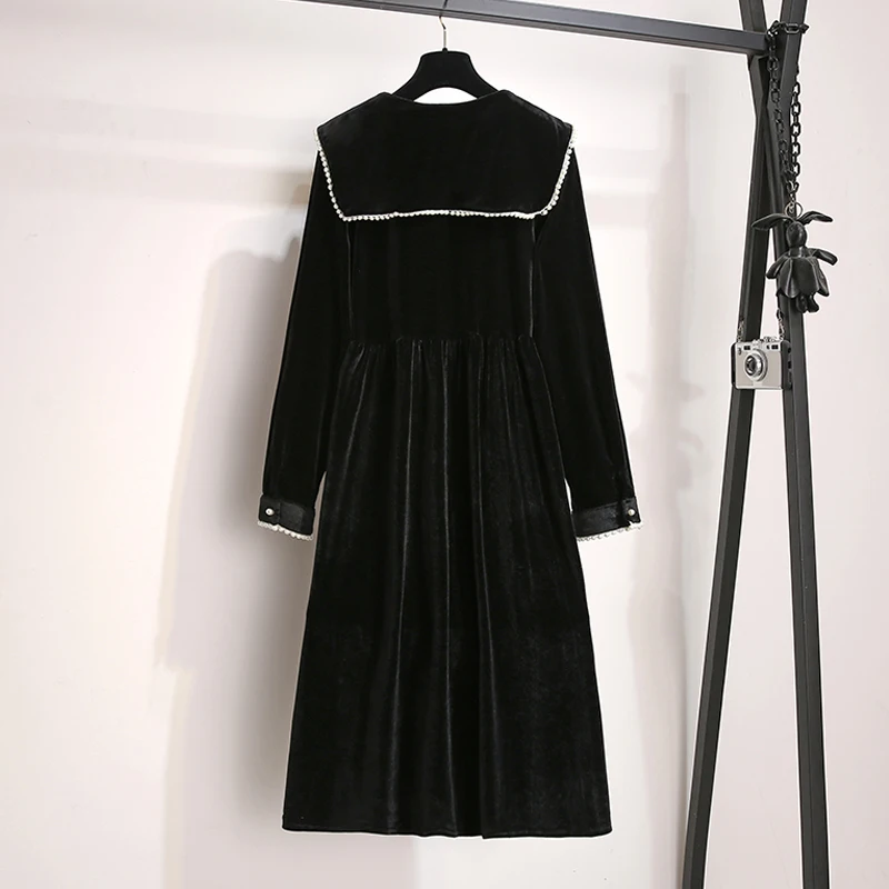 5XL женское осеннее и зимнее Золотое бархатное платье частичной толщины|Женские