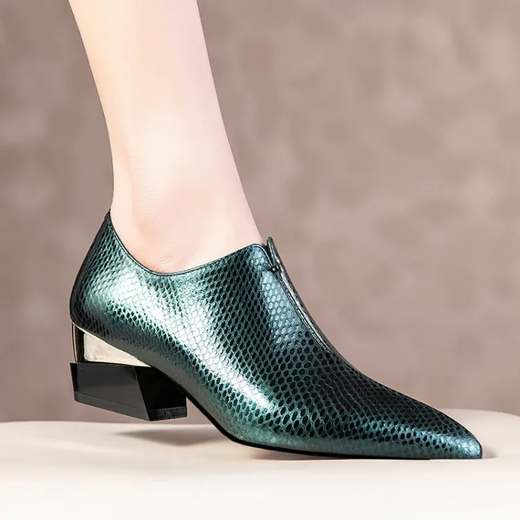 

MLJUESE 2021 Women Pumps Soft Cow leather Autumn Spring Slip on Green Color Zippers Pointed toe high heels pumps Size 40