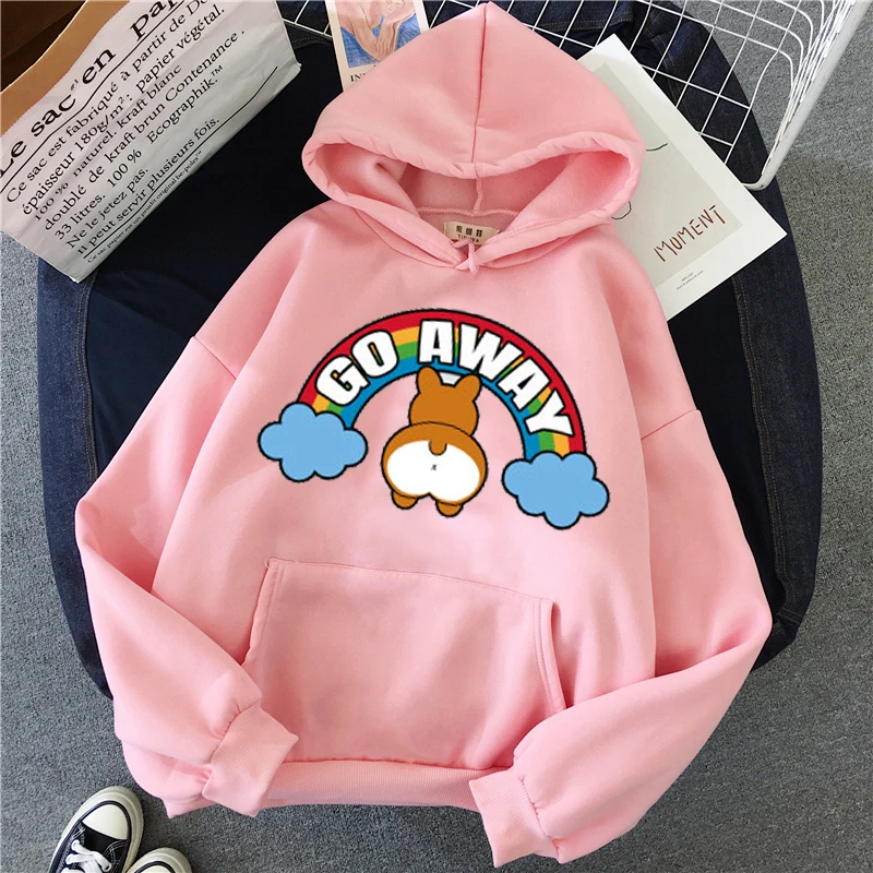 Women Solid Color Hoodies Sweatshirt Tops Oversized Moletom Corgi Go Away Hoodies Unisex Sweetshirt Travis Scott