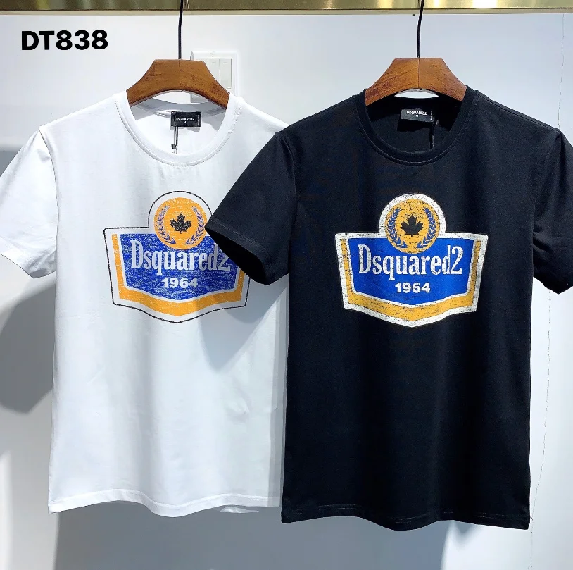 

Мужская и женская футболка DSQ2 с круглым вырезом и короткими рукавами, хлопковая Повседневная футболка с принтом локомотивных букв 21 FW 1964 ...