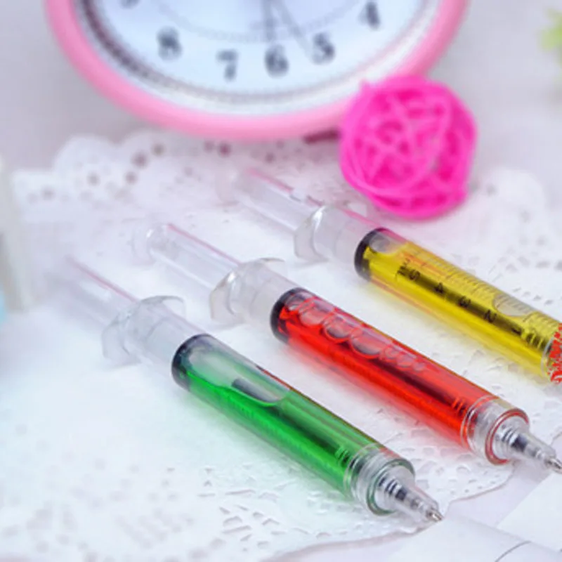 

4 Pcs Ballpoint Pen with Liquid Syringe Injector Shape Office Stationery SEC88
