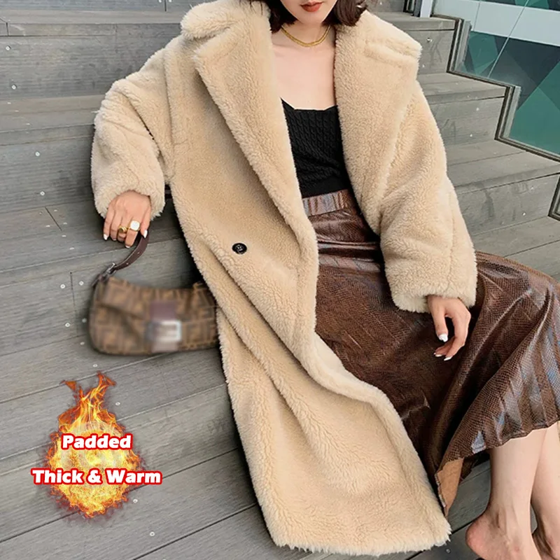 

Luck A Women Winter Longer Faux Fur Warm Coat Long Sleeve Female Thick Teddy Bear Coat Casual Loose Oversize Outwears