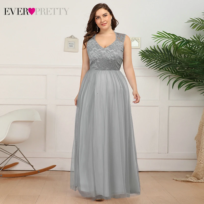 Plus Size Floral Lace Evening Dresses Ever Pretty A-Line V-Neck Sleeveless Tulle Elegant Long Party Gowns Vestido De Festa 2020 | Свадьбы и