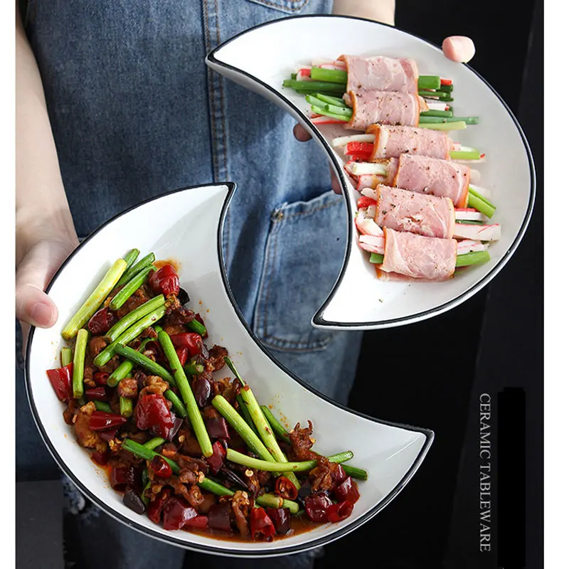 

Ceramic Cutlery Dinner Moon Plate Set Creative Tableware Food and Fruit Sara Dishes Kitchen Accessories Porcelain Tray