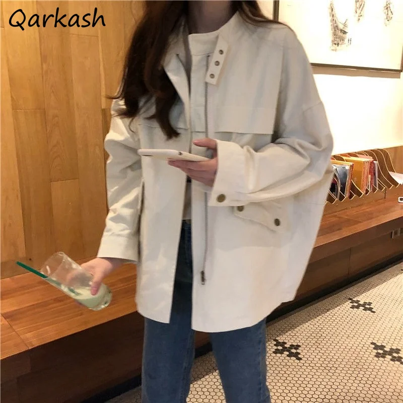 

Basic Jackets Women Chic All-match Fall 2021 Retro BF Solid Simple Cargo Design Harajuku Streetwear Teens Daily Vintage Outwear