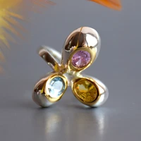 beautiful cute ring blue pink golden crystal zircon candy 2 tone plated jewellery fashion finger rings female new jewelry