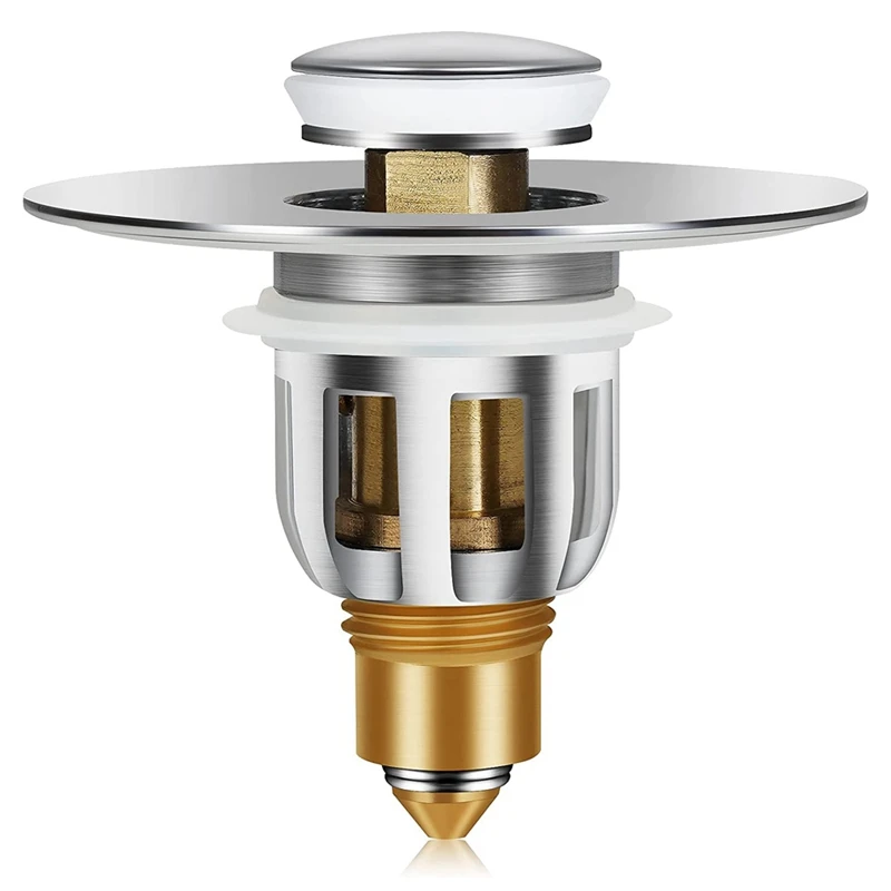 

Edition Bathroom Sink Stopper with Drain Strainer, Bounce Core Push-Type Drain Plug for 1.02-1.96 Inch Drain Holes