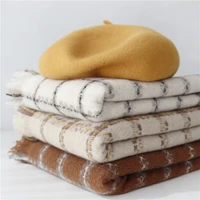 lunadolphin women winter scarf warm classic caramel white plaid soft wool imitation cashmere big tippet pashmina blanket shawl