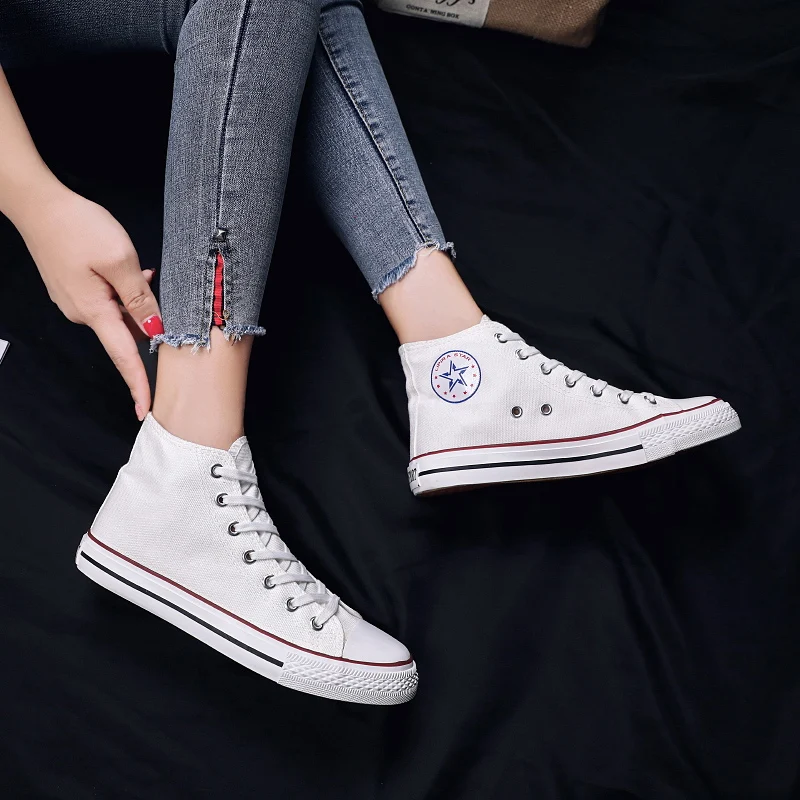BINHIIRO High Quality Canvas Shoes Breathable Fashion Lovers Vulcanized Classic White High-top Men Size 35-44 | Обувь