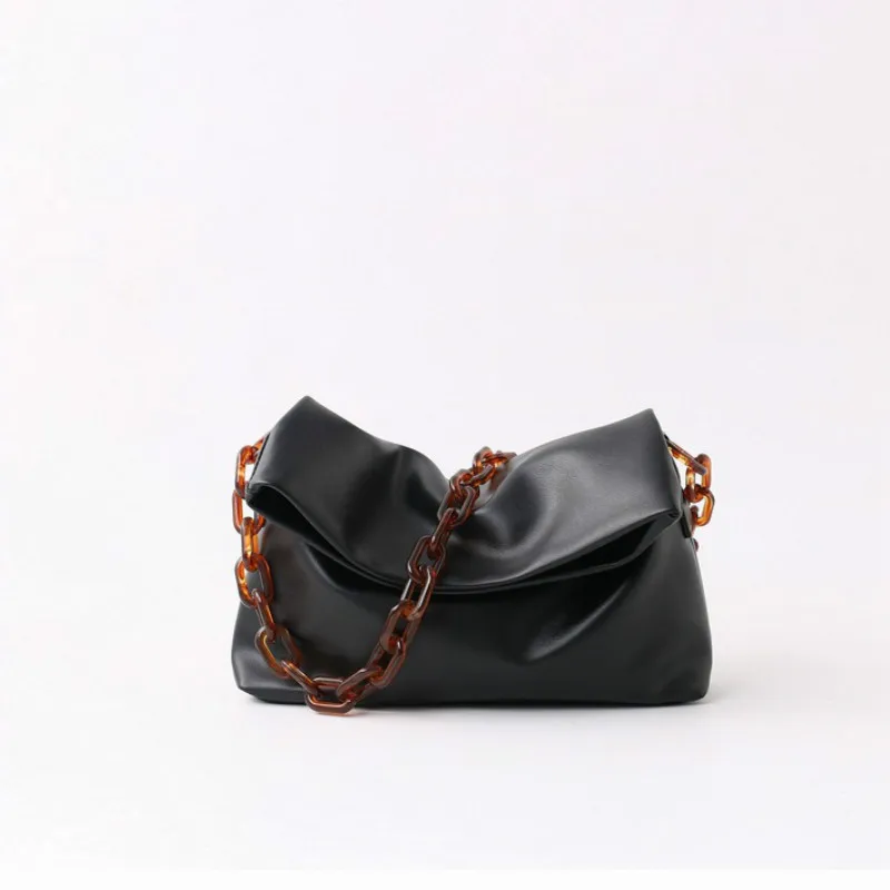 

Women Bag Korean PU Flap Chains Vintage Solid Hasp Soft Shoulder Bags Pures And Bags Crossbody Luxury Designer Bag