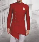 Новейший дизайн 2021, длинный мужской костюм, индийское свадебное платье для жениха, индивидуальный пошив, курительная красная куртка, брюки, свадебные костюмы Terno Masculino