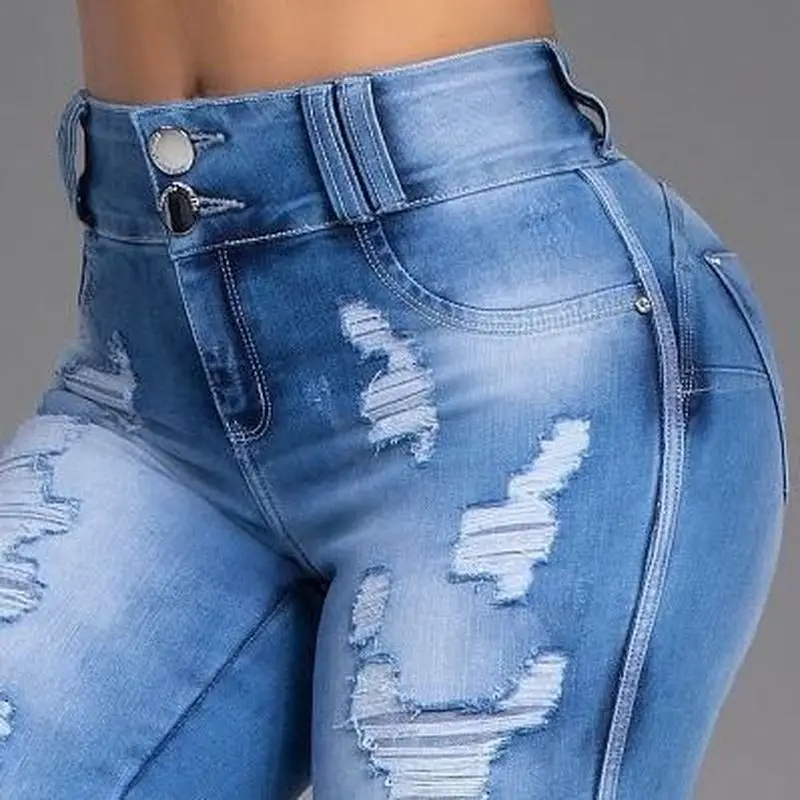 

Kalenmos Fashion Ripped Jeans for Women Skinny Feet High Waisted Trousers Fashion Zipper Hip Pants