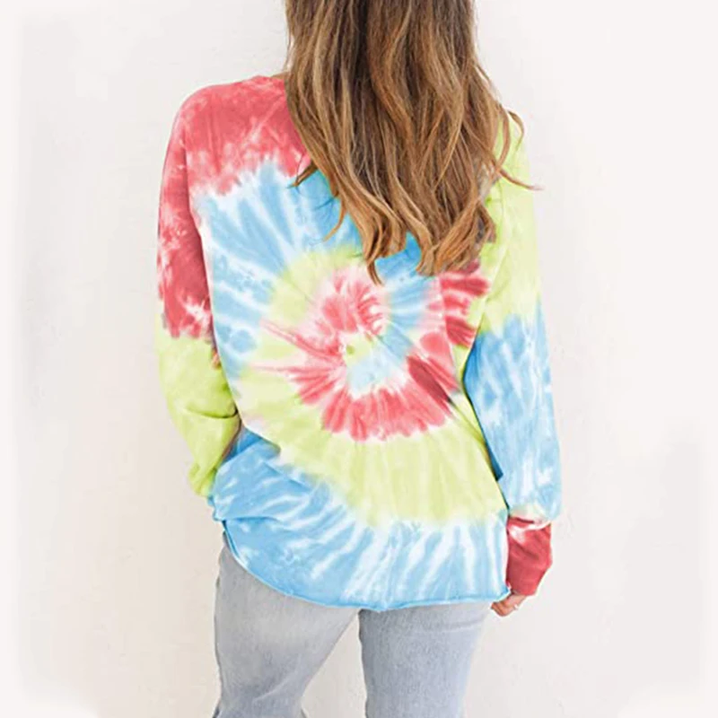 

Autumn 2020 Women Long Sleeve O-Neck Tie Dye T Shirt Casual Loose Plus Size Female Top Tee Cotton Color Print harajuku Tshirt