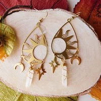 celestial brass sun earrings with charms sun and moon gemstone earrings in gold