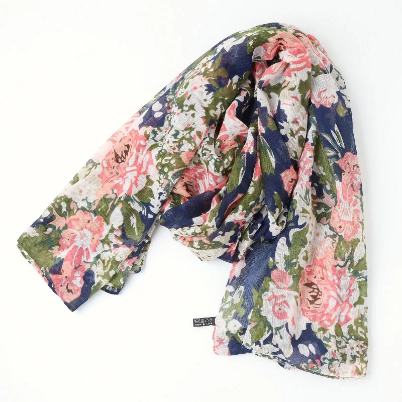 Floral voile90x180cm Женский цветочный принт русский платок квадратный шарф длинный платок с кисточками большой цветочный палантин накидка-палантин 135*135 см - Цвет: Floral voile90x180cm