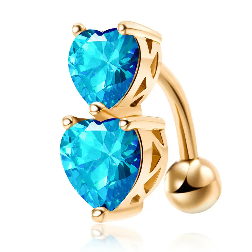 Женское кольцо на пупок с синим розовым кристаллом Love Heart сексуальные висячие