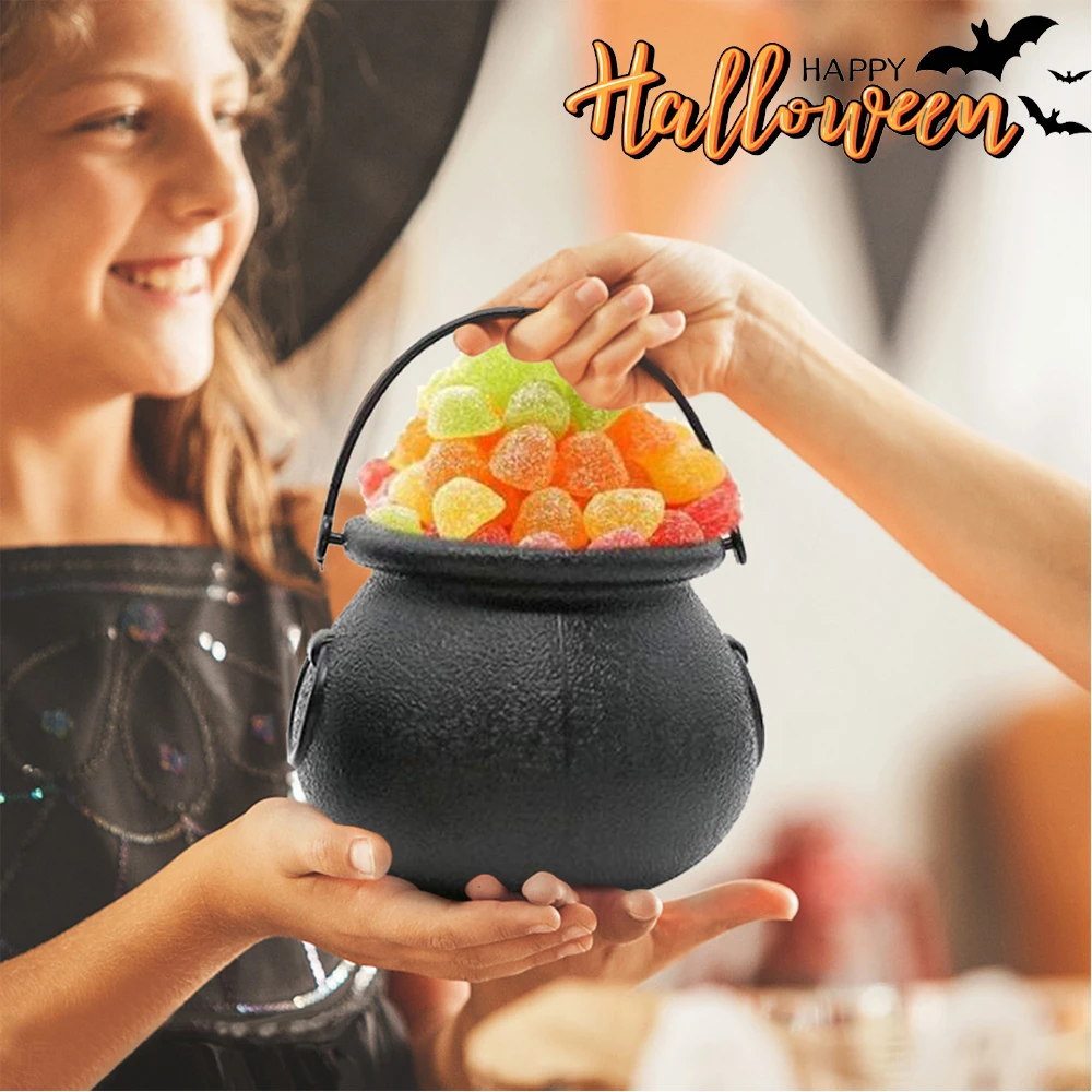 

5pcs/Lot Halloween White Skull Black Witch Plastic Candy Bucket Jar Trick Or Treat Halloween Party Decorations Props For Kids