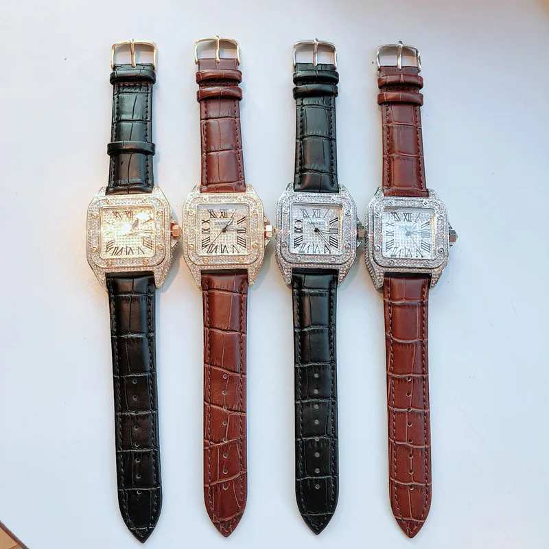 Часы наручные мужские/женские кварцевые с большим циферблатом и квадратным -