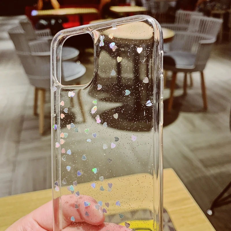 Блестящий мягкий прозрачный силиконовый чехол из ТПУ с сердечками и звездами для
