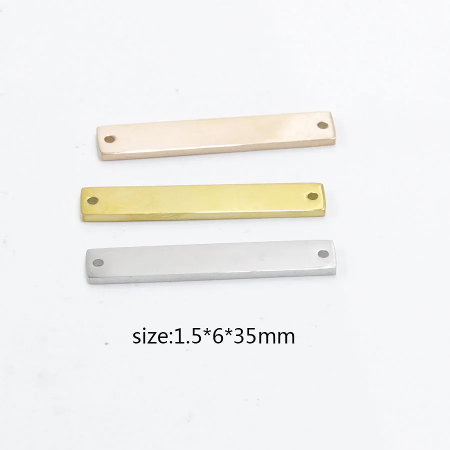 Нержавеющая сталь прямоугольного стержня двойной отверстия соединителя, пустая подвеска 1,5*6*35 мм, зеркальная полировка подвеска оптом 10 шт.