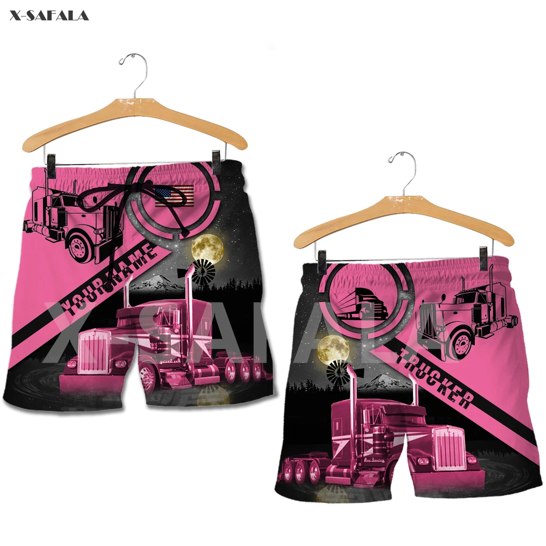 

Trucker Job Flag Name 3D All Full Printed Man Women Shorts Street Wear Elastic Waist Summer Beach Harajuku Casual Drawstring