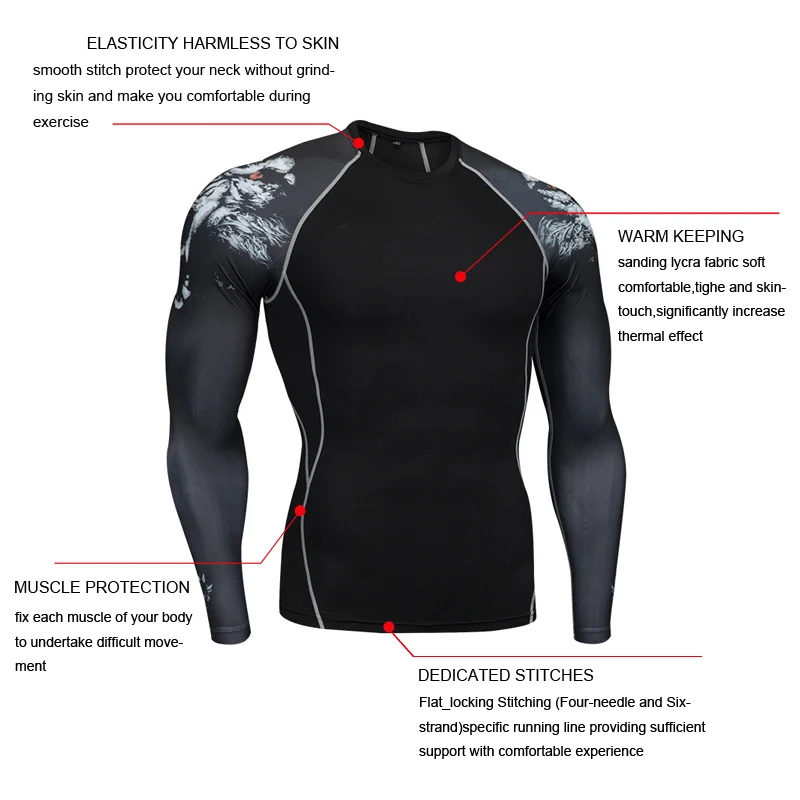 New Men's Rashguard Running Shirt Gym Shirt Long Sleeve Sports Compression Shirt Dry Fit Shirts For Men Fitness
