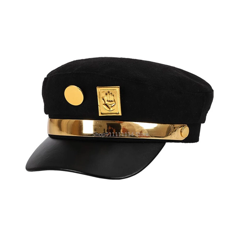 

Anime JOJO Jotaro Kujo Cosplay Cap Bizarre Adventure Joseph Hats Cosplay Accessories Hats Army Military Flatcap Badges Anime