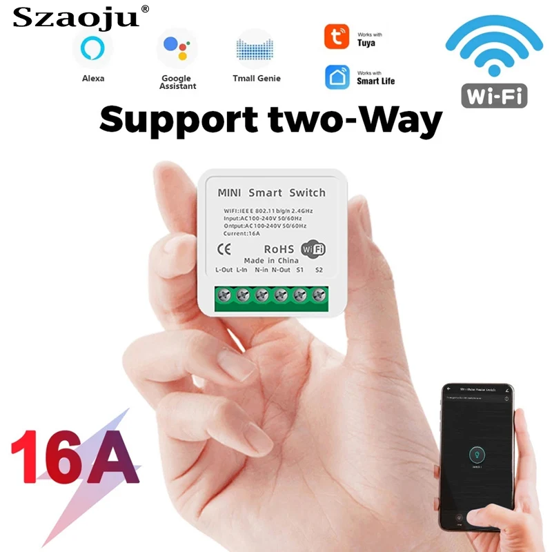 

16A Mini Smart Wifi Smart Switch Module Supports 2 Way Control Smart Home Automation Module Interruptor For Alexa google home